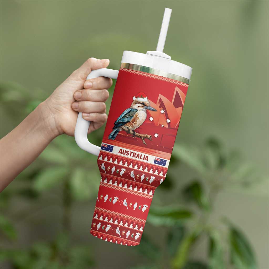 Aussie Kookaburra Tumbler With Handle Merry Christmas Red Style