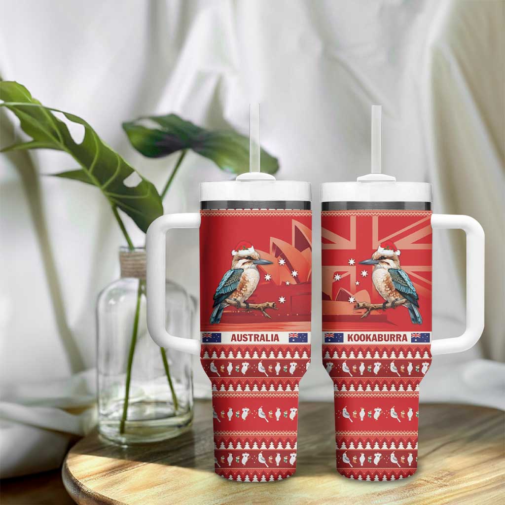 Aussie Kookaburra Tumbler With Handle Merry Christmas Red Style