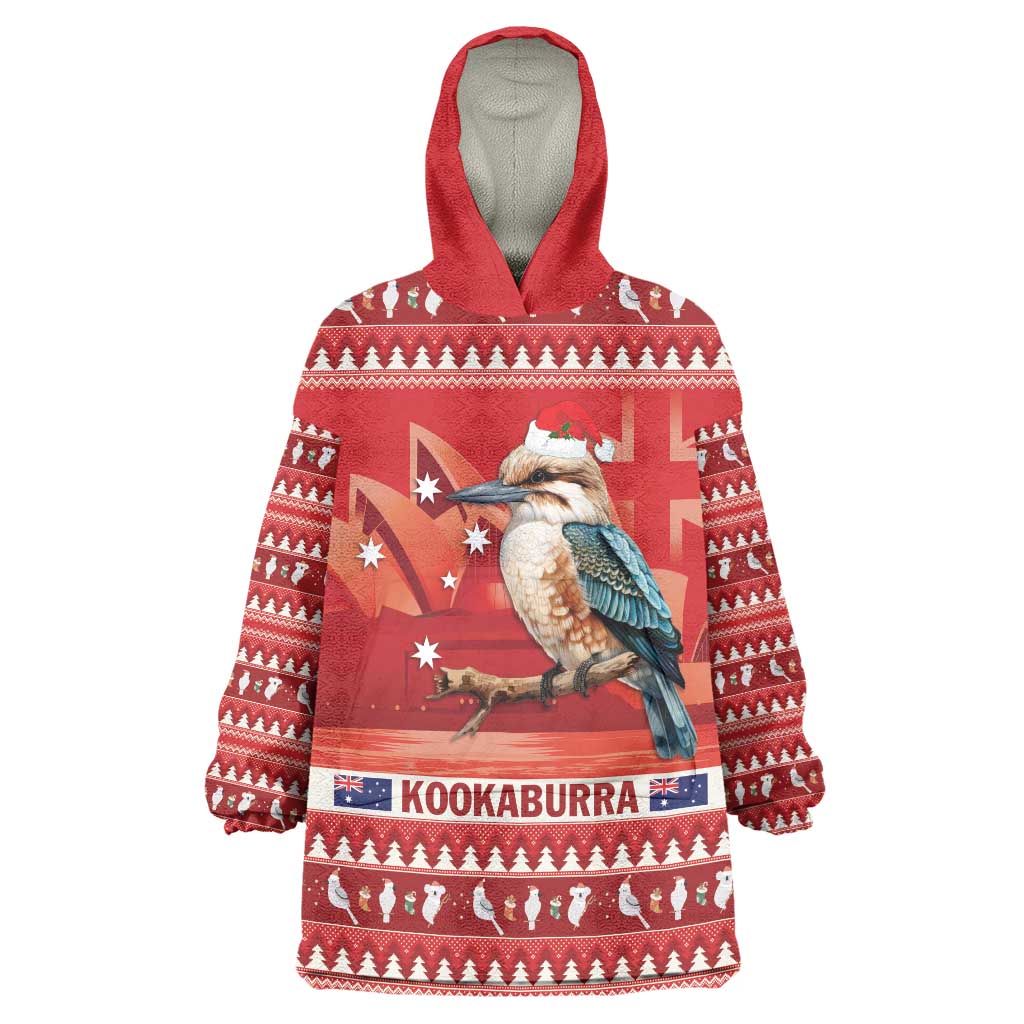 Aussie Kookaburra Wearable Blanket Hoodie Merry Christmas Red Style