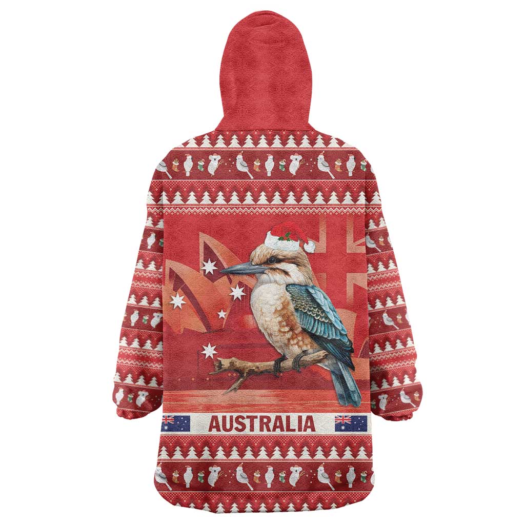 Aussie Kookaburra Wearable Blanket Hoodie Merry Christmas Red Style