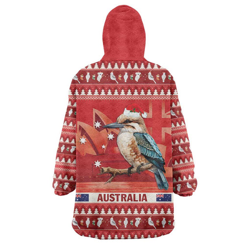 Aussie Kookaburra Wearable Blanket Hoodie Merry Christmas Red Style