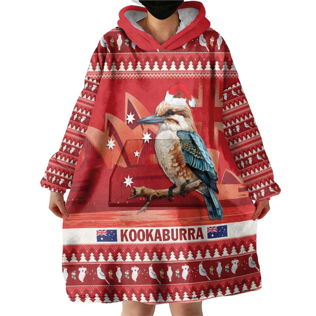 Aussie Kookaburra Wearable Blanket Hoodie Merry Christmas Red Style