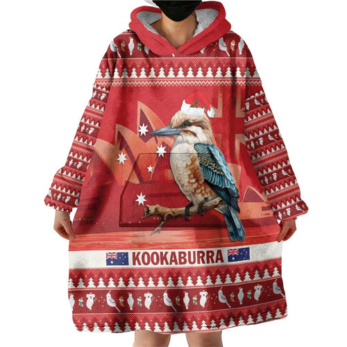 Aussie Kookaburra Wearable Blanket Hoodie Merry Christmas Red Style