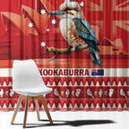 Aussie Kookaburra Window Curtain Merry Christmas Red Style