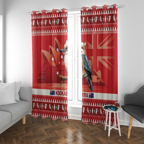 Aussie Kookaburra Window Curtain Merry Christmas Red Style