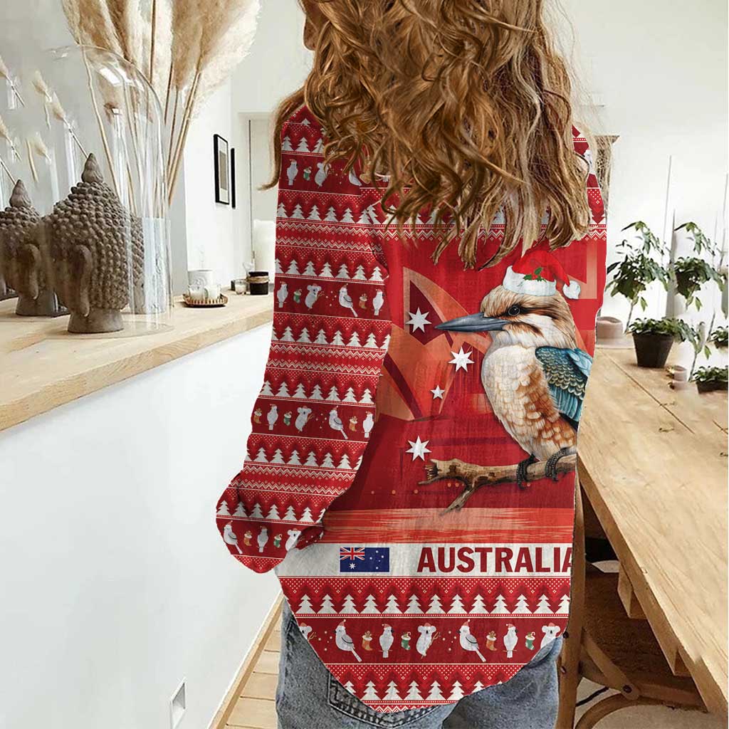 Aussie Kookaburra Women Casual Shirt Merry Christmas Red Style