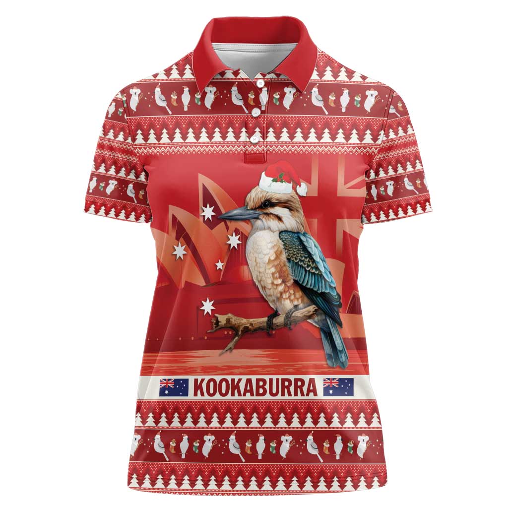 Aussie Kookaburra Women Polo Shirt Merry Christmas Red Style