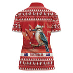 Aussie Kookaburra Women Polo Shirt Merry Christmas Red Style