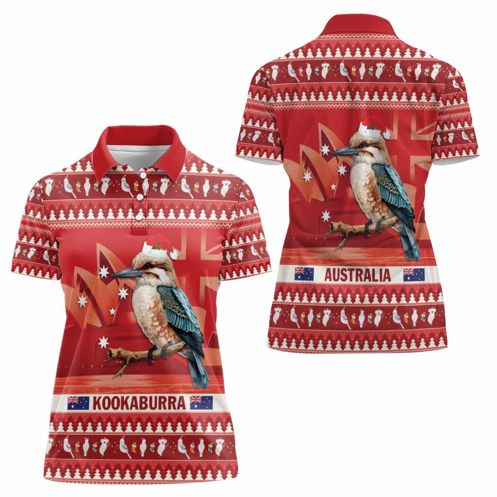 Aussie Kookaburra Women Polo Shirt Merry Christmas Red Style
