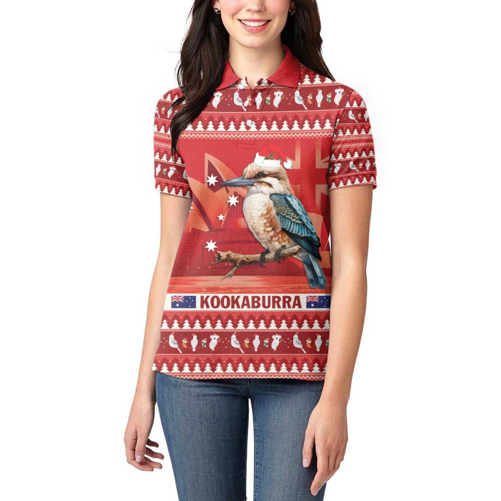 Aussie Kookaburra Women Polo Shirt Merry Christmas Red Style