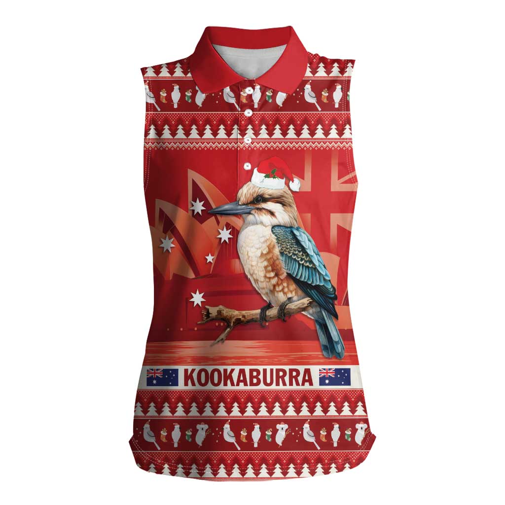 Aussie Kookaburra Women Sleeveless Polo Shirt Merry Christmas Red Style