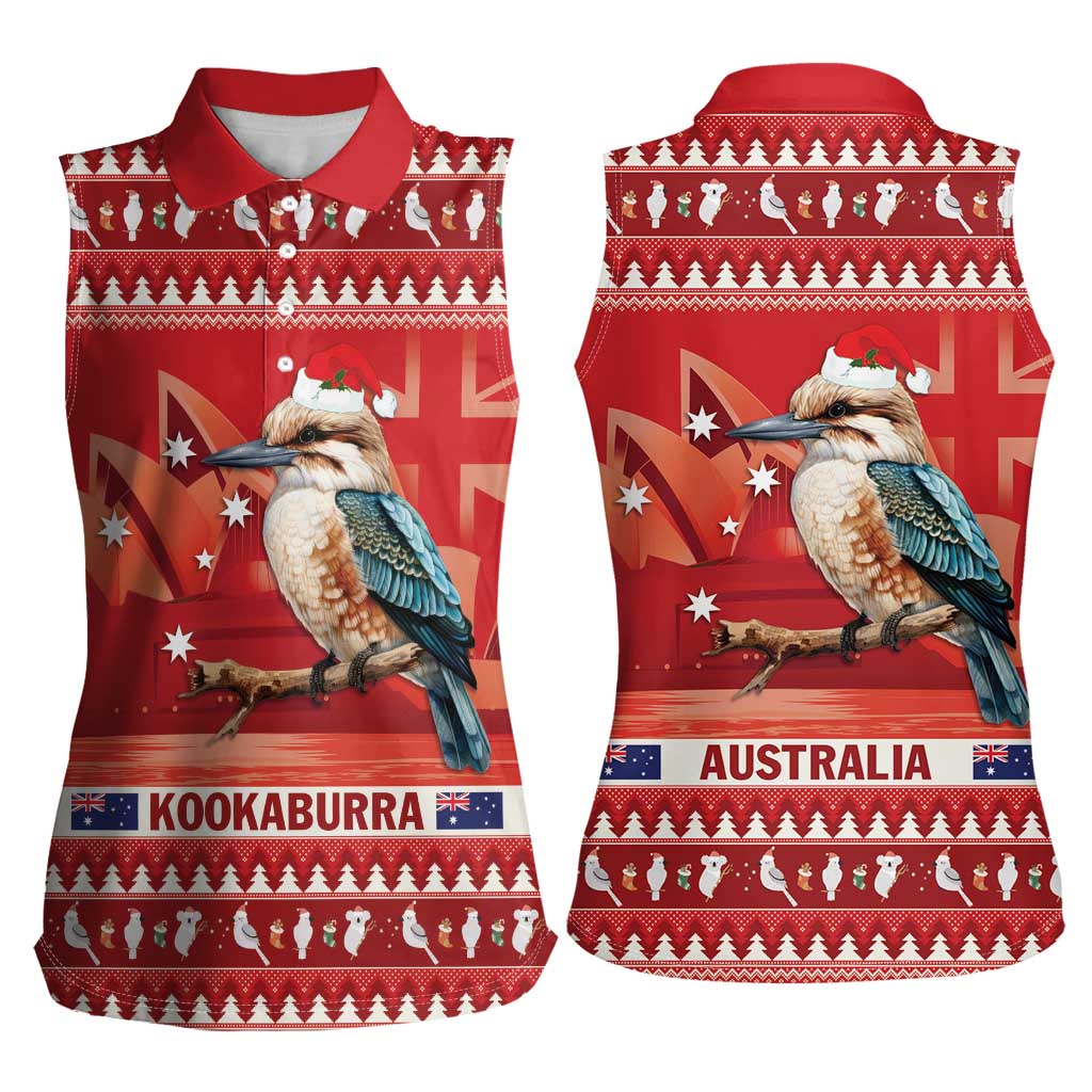 Aussie Kookaburra Women Sleeveless Polo Shirt Merry Christmas Red Style
