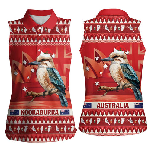 Aussie Kookaburra Women Sleeveless Polo Shirt Merry Christmas Red Style