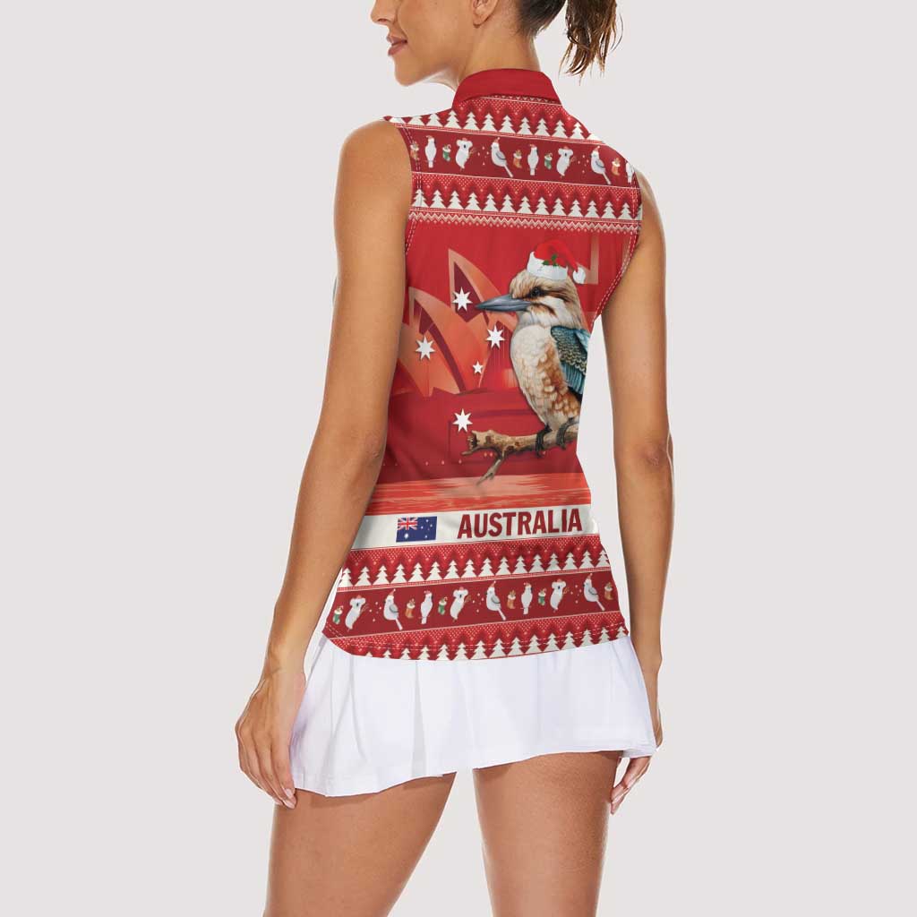 Aussie Kookaburra Women Sleeveless Polo Shirt Merry Christmas Red Style