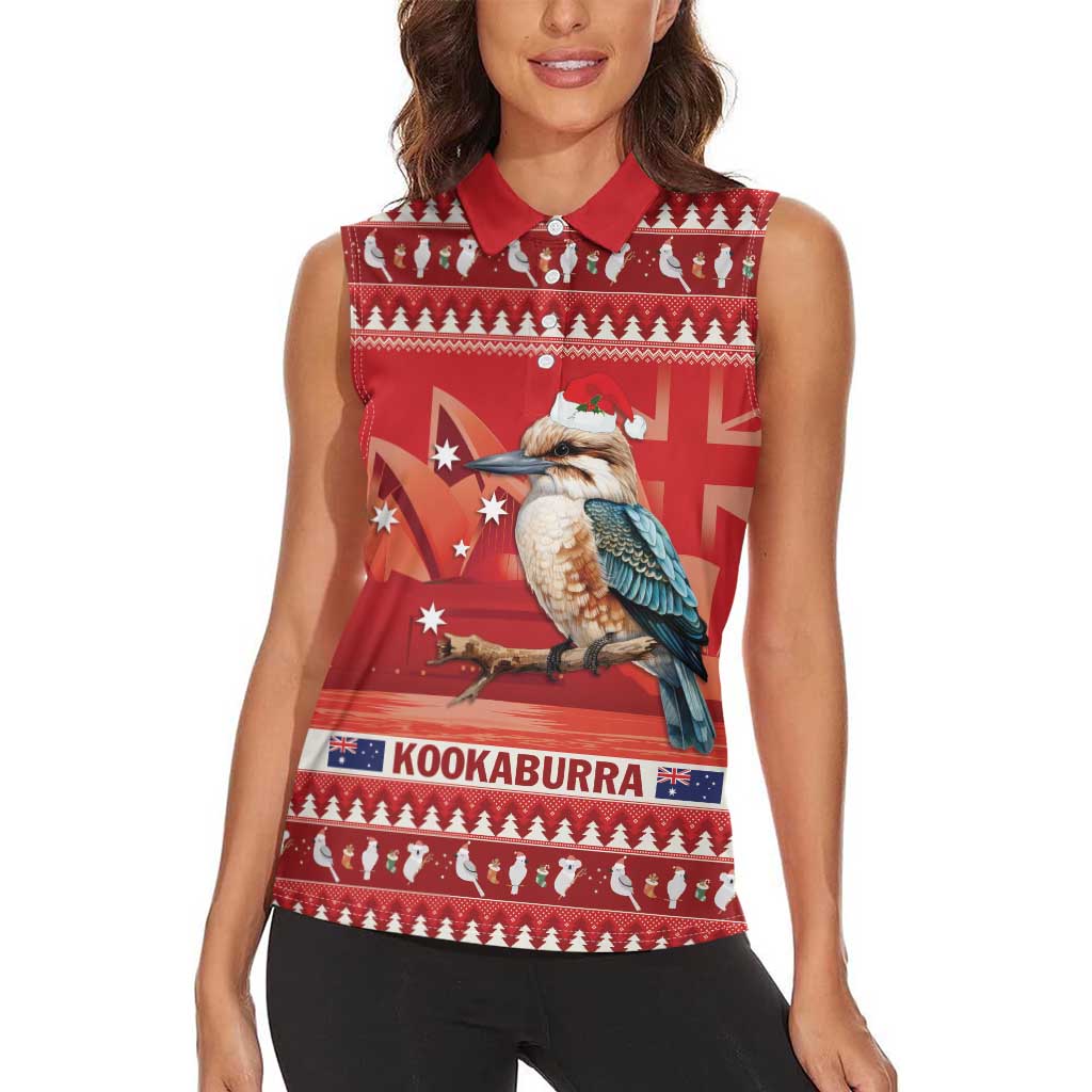 Aussie Kookaburra Women Sleeveless Polo Shirt Merry Christmas Red Style