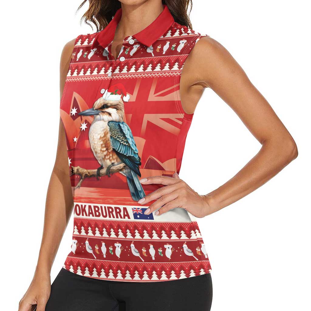 Aussie Kookaburra Women Sleeveless Polo Shirt Merry Christmas Red Style