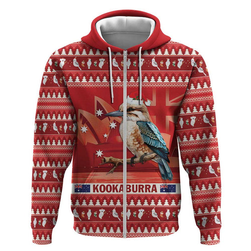 Aussie Kookaburra Zip Hoodie Merry Christmas Red Style