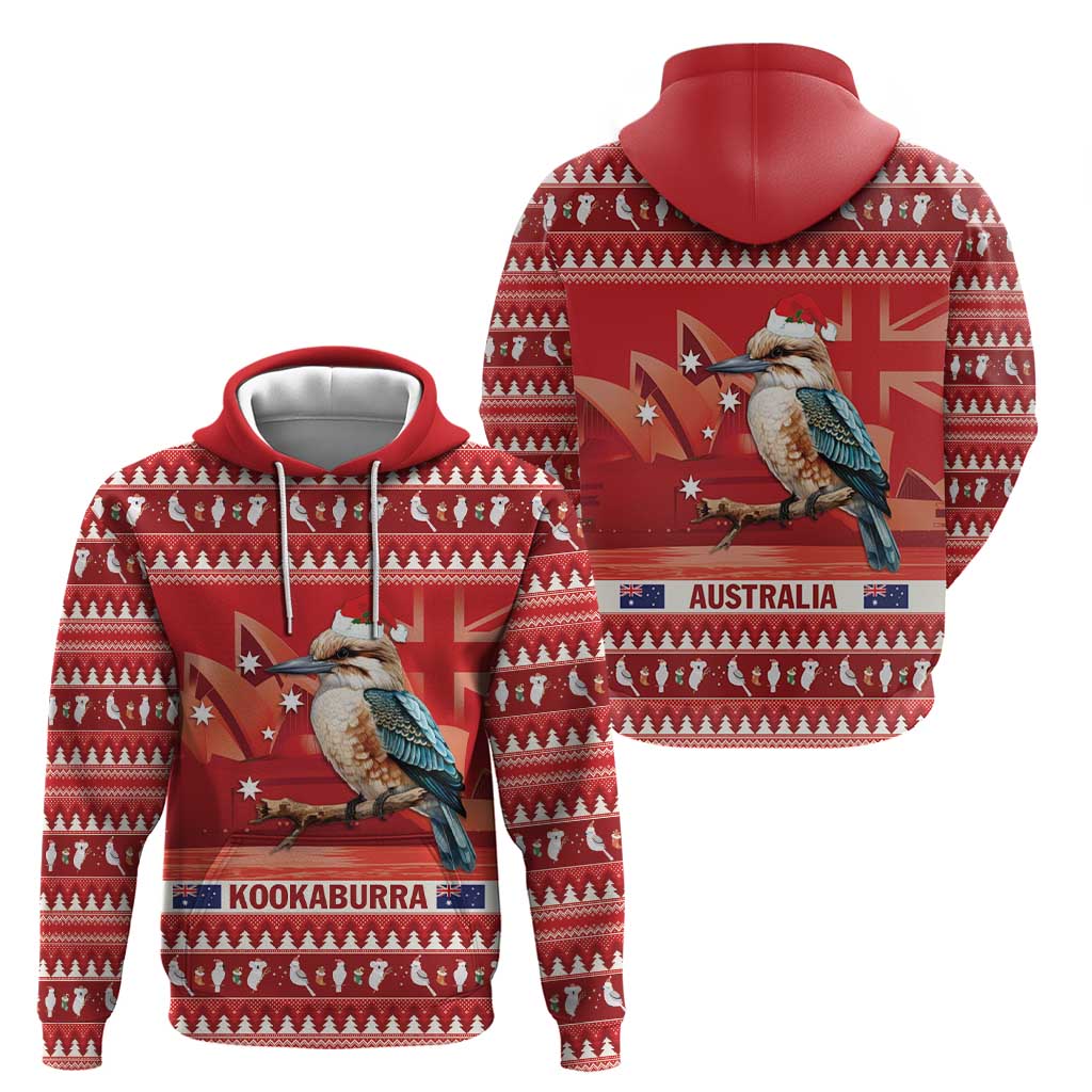 Aussie Kookaburra Zip Hoodie Merry Christmas Red Style