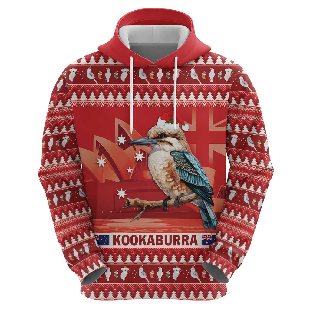 Aussie Kookaburra Zip Hoodie Merry Christmas Red Style