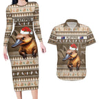 Aussie Platypus Couples Matching Long Sleeve Bodycon Dress and Hawaiian Shirt Merry Christmas