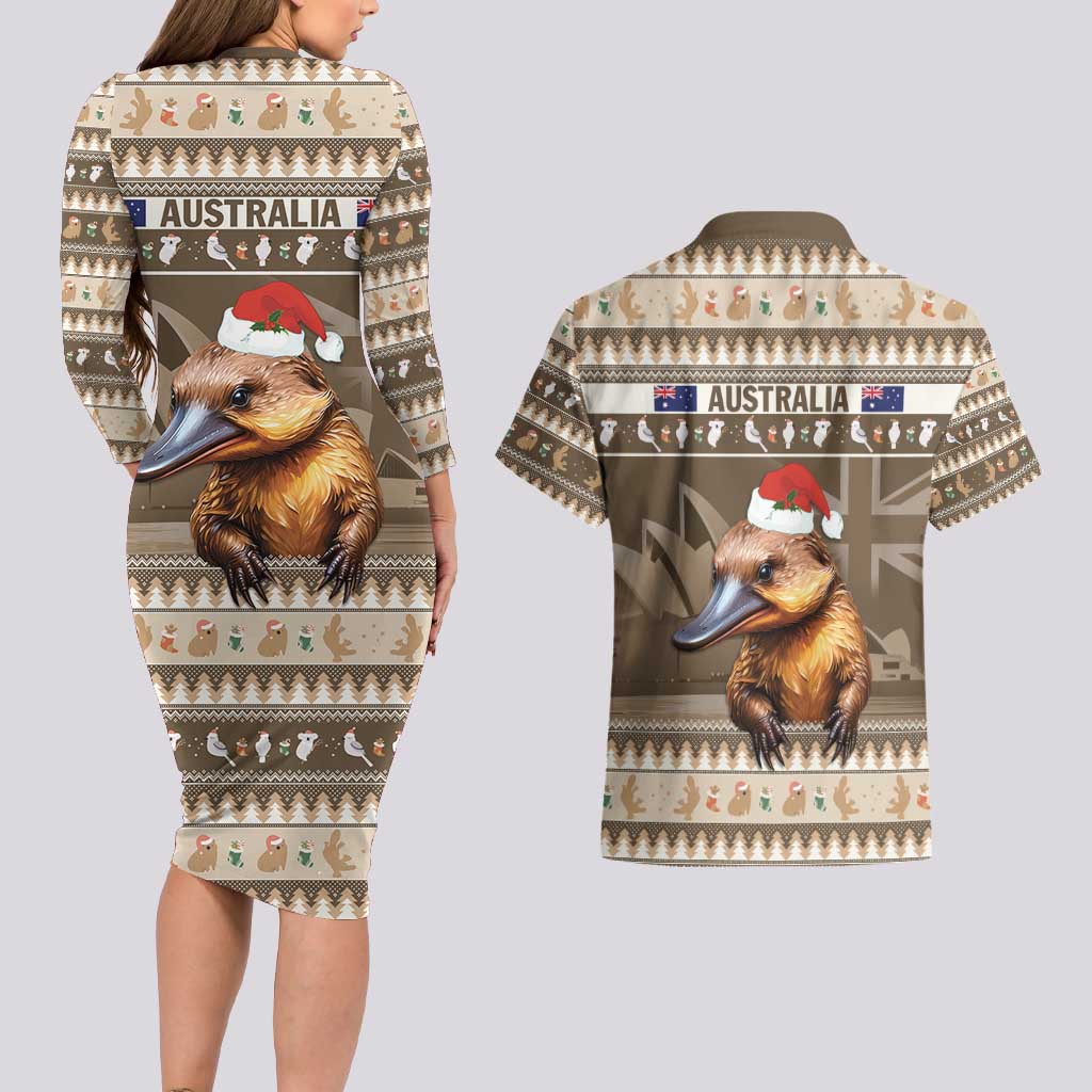 Aussie Platypus Couples Matching Long Sleeve Bodycon Dress and Hawaiian Shirt Merry Christmas