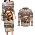 Aussie Platypus Couples Matching Long Sleeve Bodycon Dress and Long Sleeve Button Shirt Merry Christmas