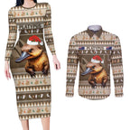 Aussie Platypus Couples Matching Long Sleeve Bodycon Dress and Long Sleeve Button Shirt Merry Christmas