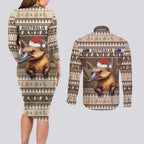 Aussie Platypus Couples Matching Long Sleeve Bodycon Dress and Long Sleeve Button Shirt Merry Christmas