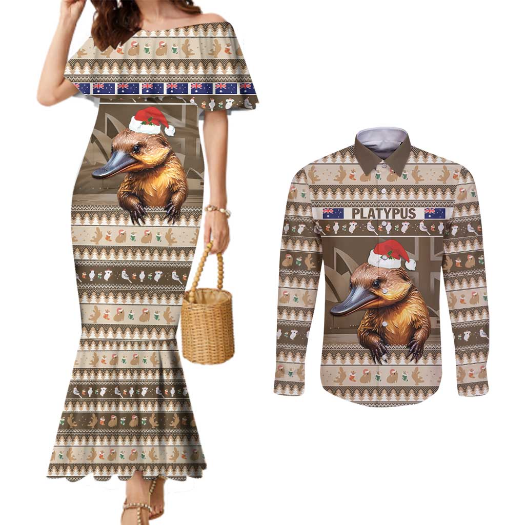 Aussie Platypus Couples Matching Mermaid Dress and Long Sleeve Button Shirt Merry Christmas