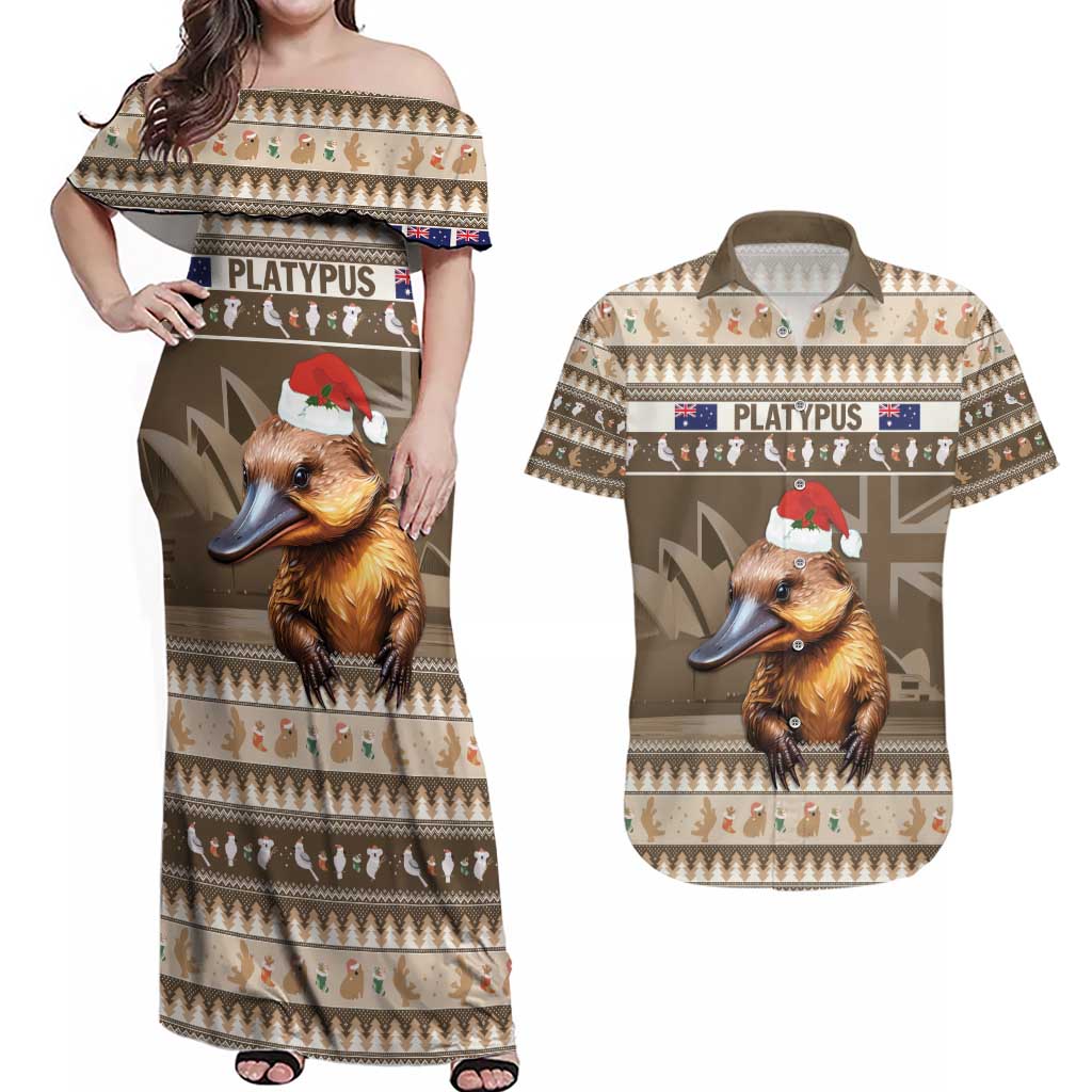 Aussie Platypus Couples Matching Off Shoulder Maxi Dress and Hawaiian Shirt Merry Christmas