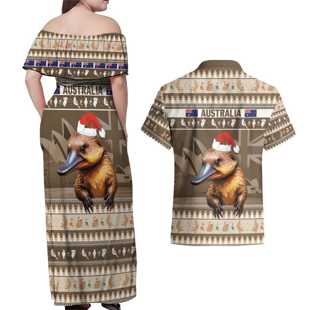 Aussie Platypus Couples Matching Off Shoulder Maxi Dress and Hawaiian Shirt Merry Christmas