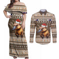 Aussie Platypus Couples Matching Off Shoulder Maxi Dress and Long Sleeve Button Shirt Merry Christmas
