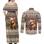 Aussie Platypus Couples Matching Off Shoulder Maxi Dress and Long Sleeve Button Shirt Merry Christmas