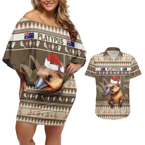 Aussie Platypus Couples Matching Off Shoulder Short Dress and Hawaiian Shirt Merry Christmas