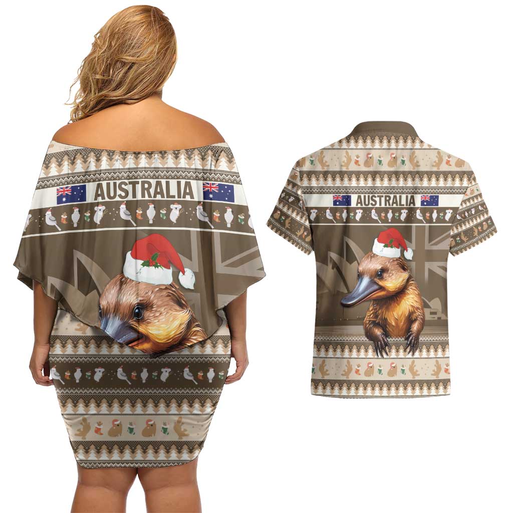 Aussie Platypus Couples Matching Off Shoulder Short Dress and Hawaiian Shirt Merry Christmas