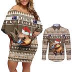 Aussie Platypus Couples Matching Off Shoulder Short Dress and Long Sleeve Button Shirt Merry Christmas