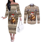Aussie Platypus Couples Matching Off The Shoulder Long Sleeve Dress and Long Sleeve Button Shirt Merry Christmas