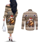 Aussie Platypus Couples Matching Off The Shoulder Long Sleeve Dress and Long Sleeve Button Shirt Merry Christmas