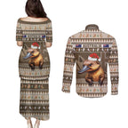 Aussie Platypus Couples Matching Puletasi and Long Sleeve Button Shirt Merry Christmas