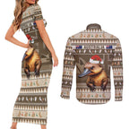 Aussie Platypus Couples Matching Short Sleeve Bodycon Dress and Long Sleeve Button Shirt Merry Christmas