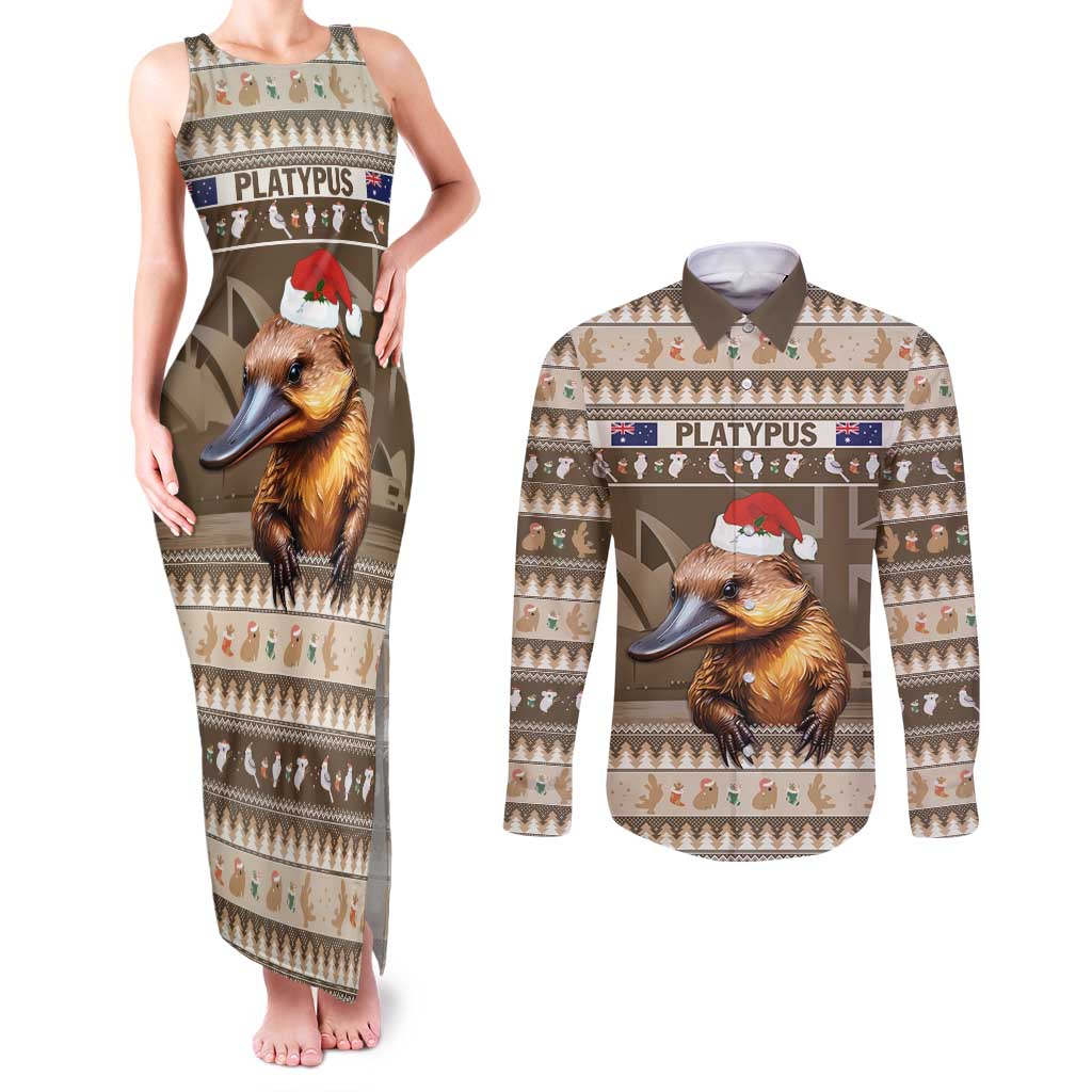 Aussie Platypus Couples Matching Tank Maxi Dress and Long Sleeve Button Shirt Merry Christmas