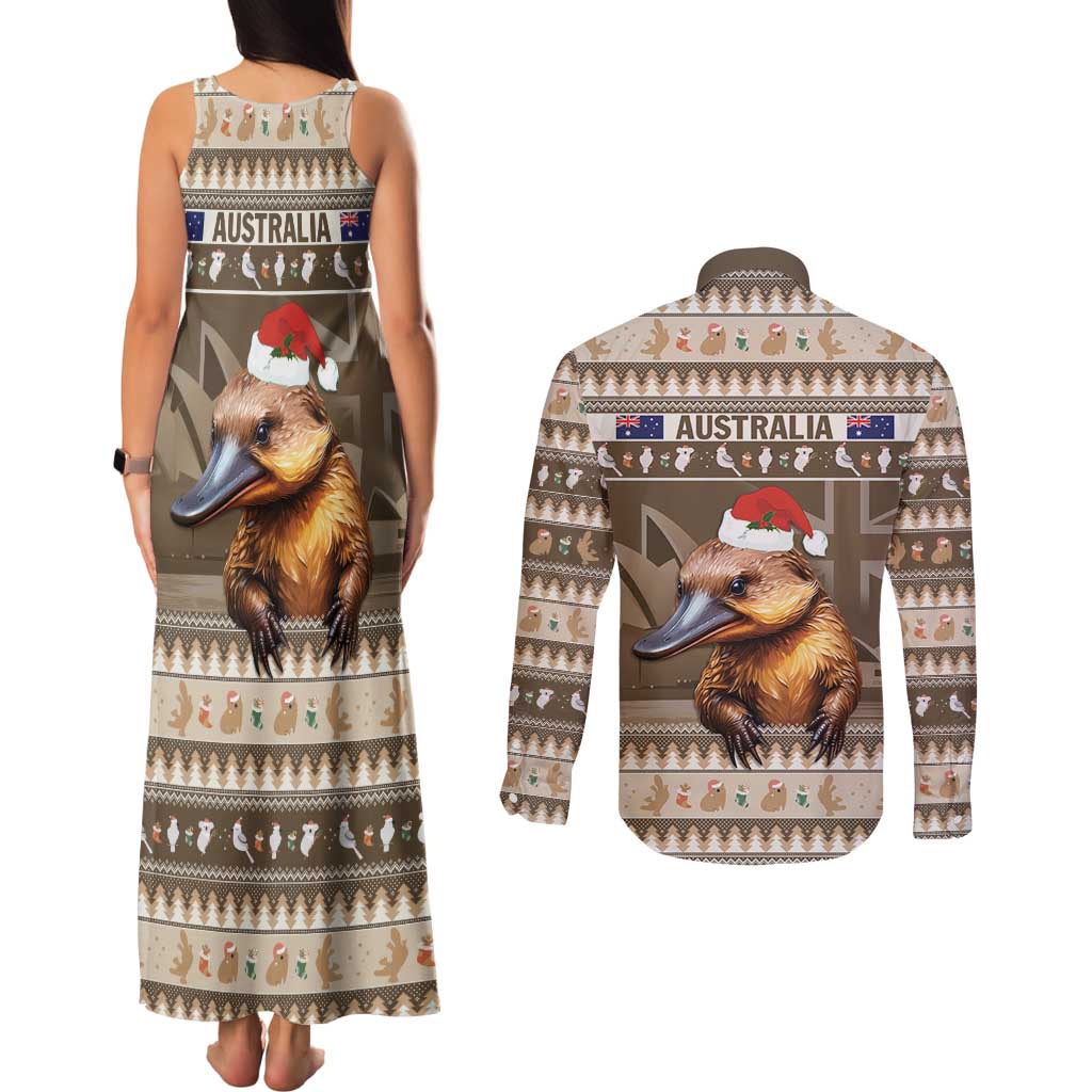 Aussie Platypus Couples Matching Tank Maxi Dress and Long Sleeve Button Shirt Merry Christmas