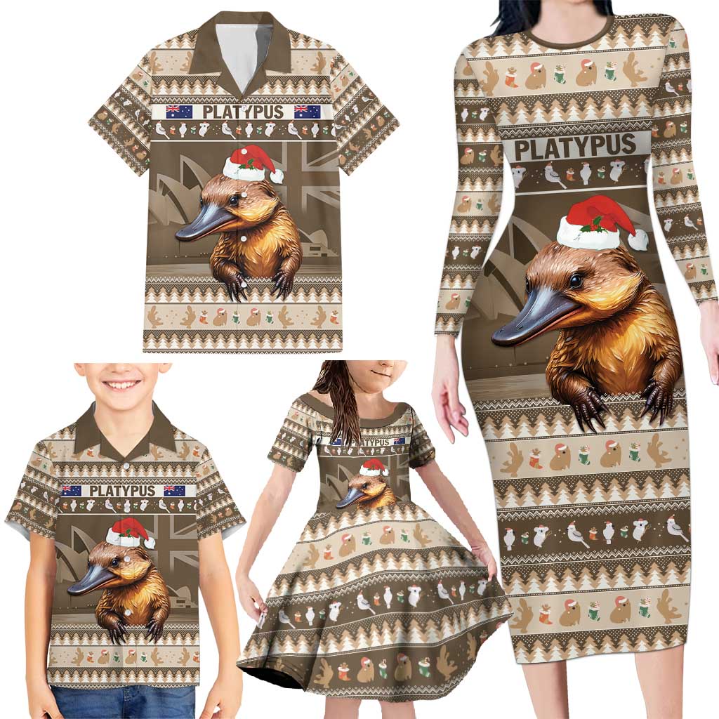 Aussie Platypus Family Matching Long Sleeve Bodycon Dress and Hawaiian Shirt Merry Christmas