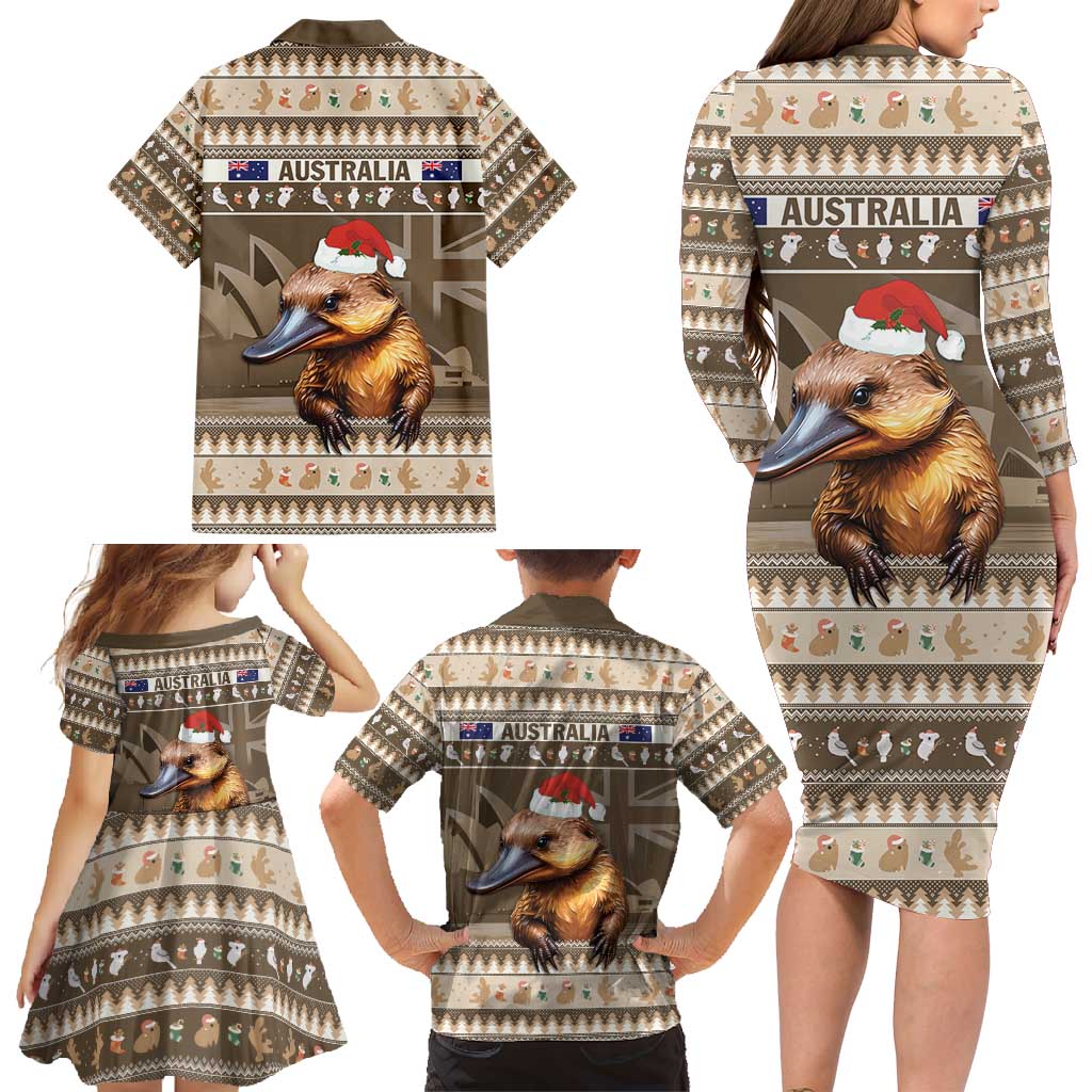 Aussie Platypus Family Matching Long Sleeve Bodycon Dress and Hawaiian Shirt Merry Christmas
