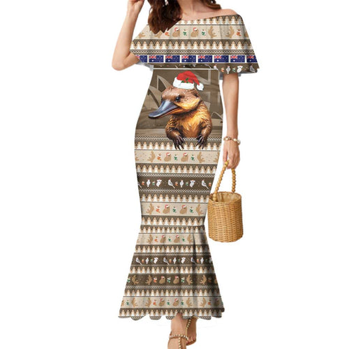Aussie Platypus Family Matching Mermaid Dress and Hawaiian Shirt Merry Christmas