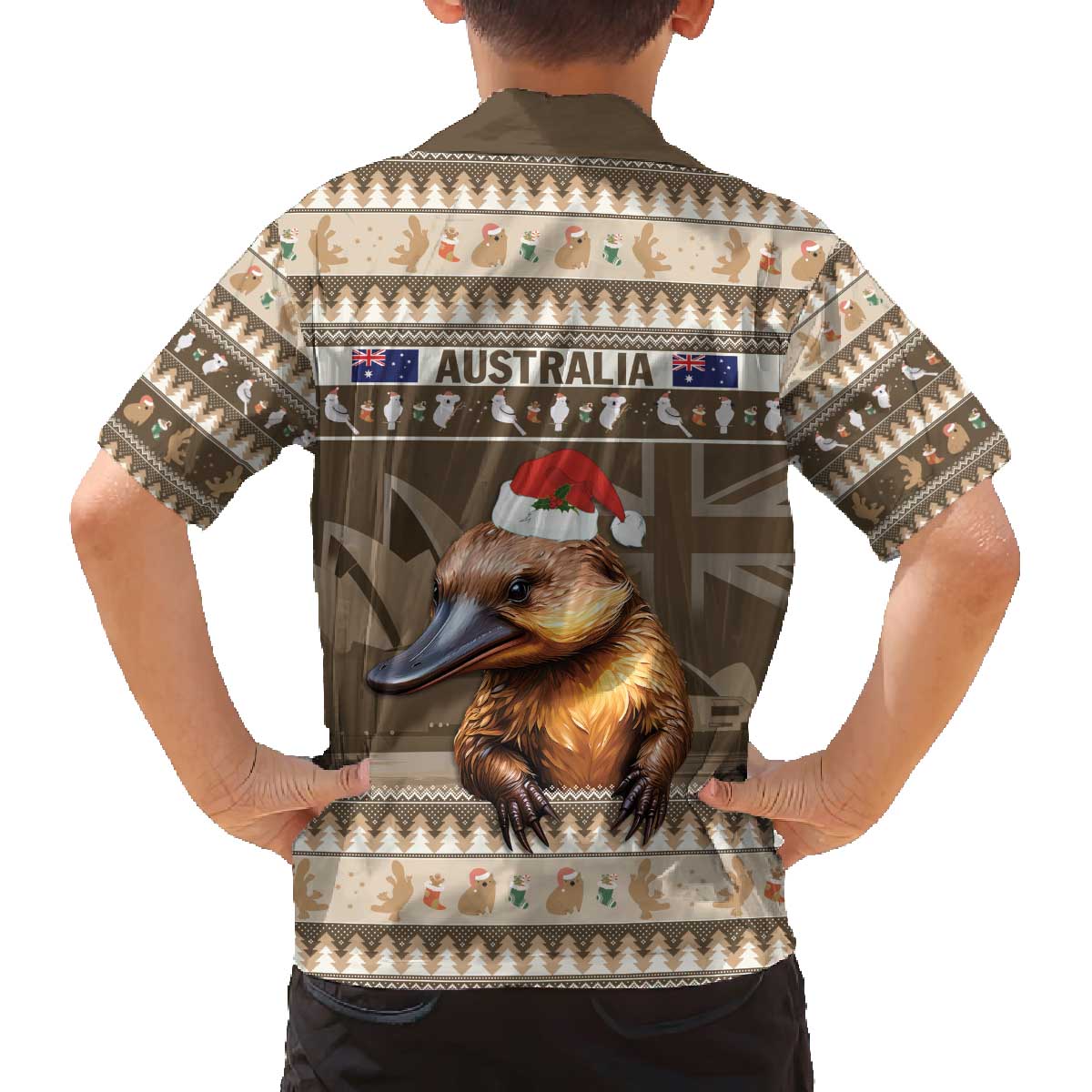 Aussie Platypus Family Matching Off The Shoulder Long Sleeve Dress and Hawaiian Shirt Merry Christmas