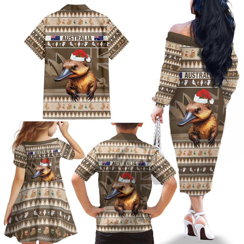 Aussie Platypus Family Matching Off The Shoulder Long Sleeve Dress and Hawaiian Shirt Merry Christmas