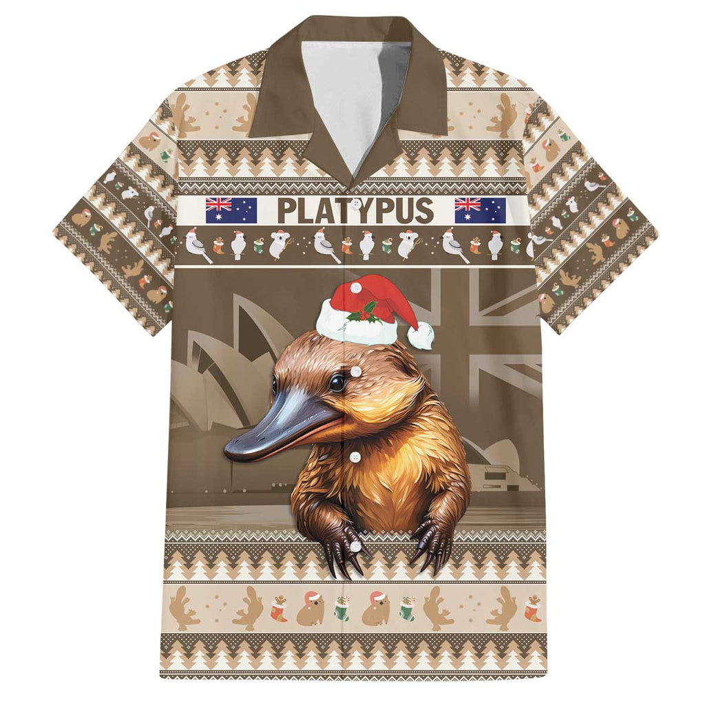 Aussie Platypus Family Matching Off The Shoulder Long Sleeve Dress and Hawaiian Shirt Merry Christmas