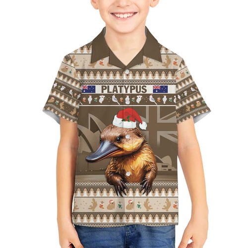 Aussie Platypus Family Matching Off The Shoulder Long Sleeve Dress and Hawaiian Shirt Merry Christmas