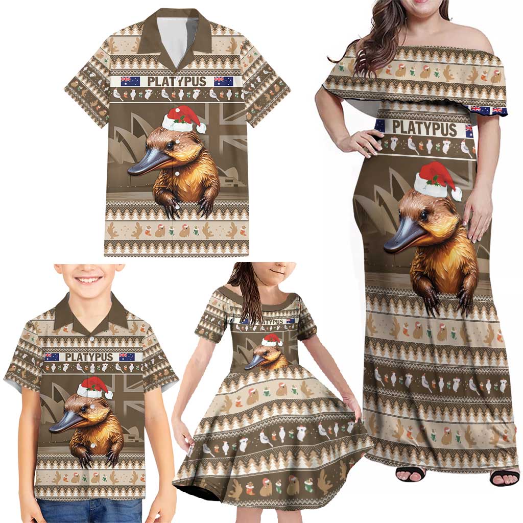 Aussie Platypus Family Matching Off Shoulder Maxi Dress and Hawaiian Shirt Merry Christmas